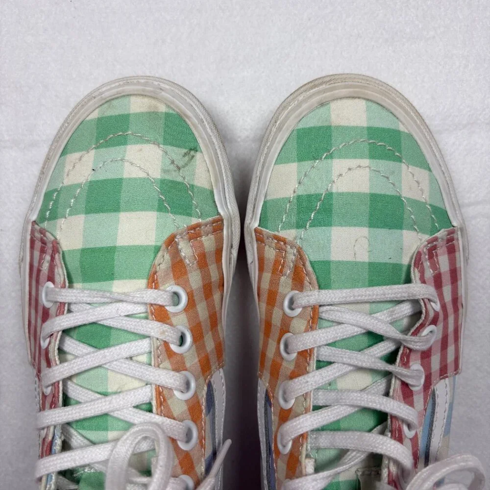 VANS Sneakers Women's Gingham Plaid Colorblock Sk-8 Hi Pink Blue Cottagecore 7.5